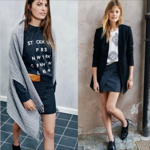 Madewell Gray Striped Asymmetrical Wool/Cotton Skirt Size 0 - Picture 2 of 9